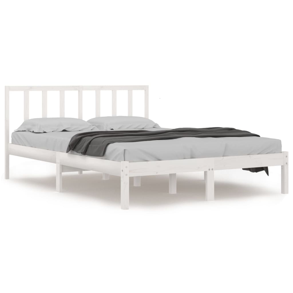 vidaXL Рамка за легло, бяла, масивен бор, 140x190 см