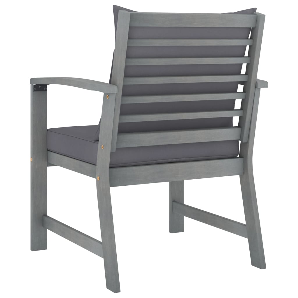 vidaXL Градински столове, 2 бр, тъмносиви възглавници, акация масив