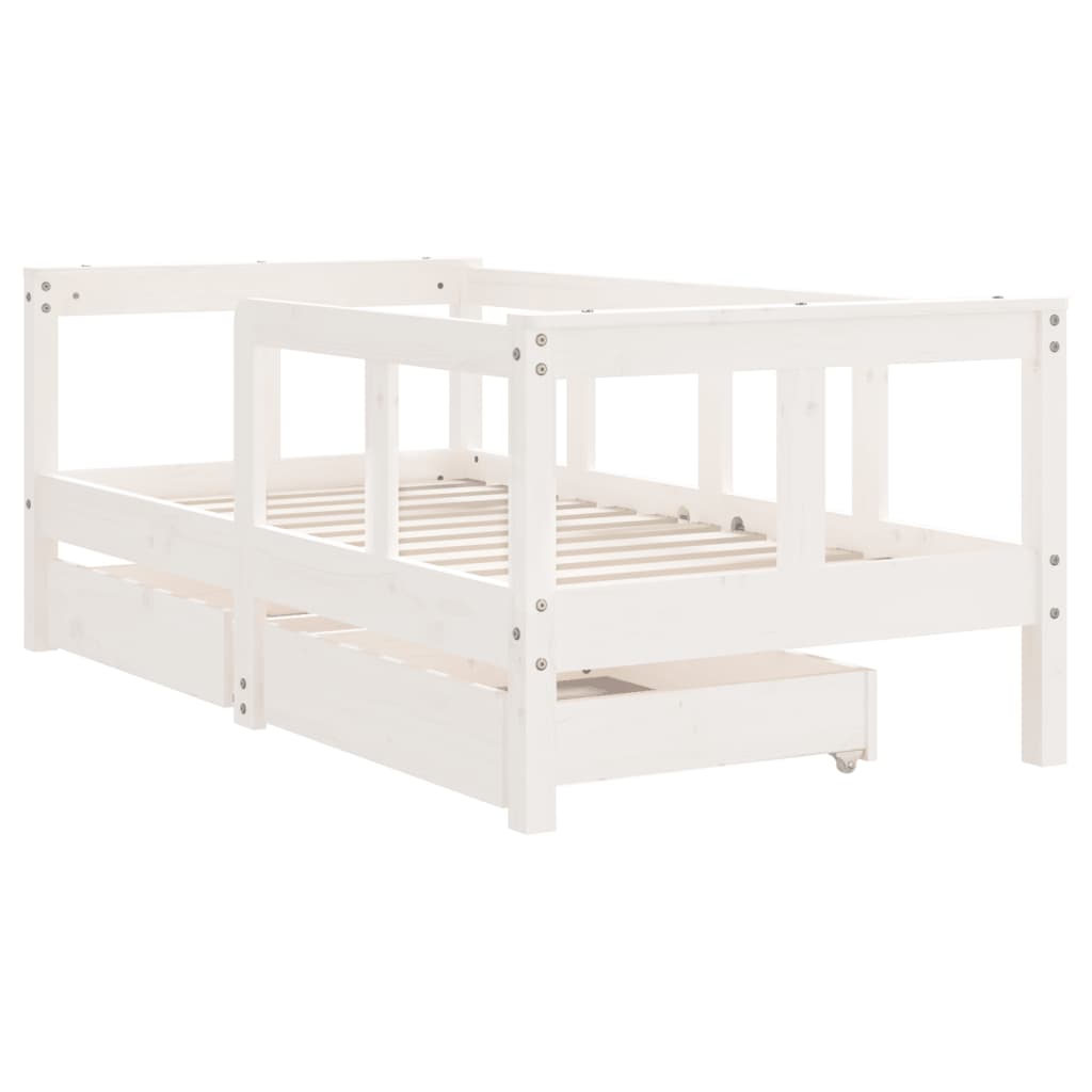 vidaXL Рамка за детско легло с чекмеджета, бяла, 70x140 см, бор масив