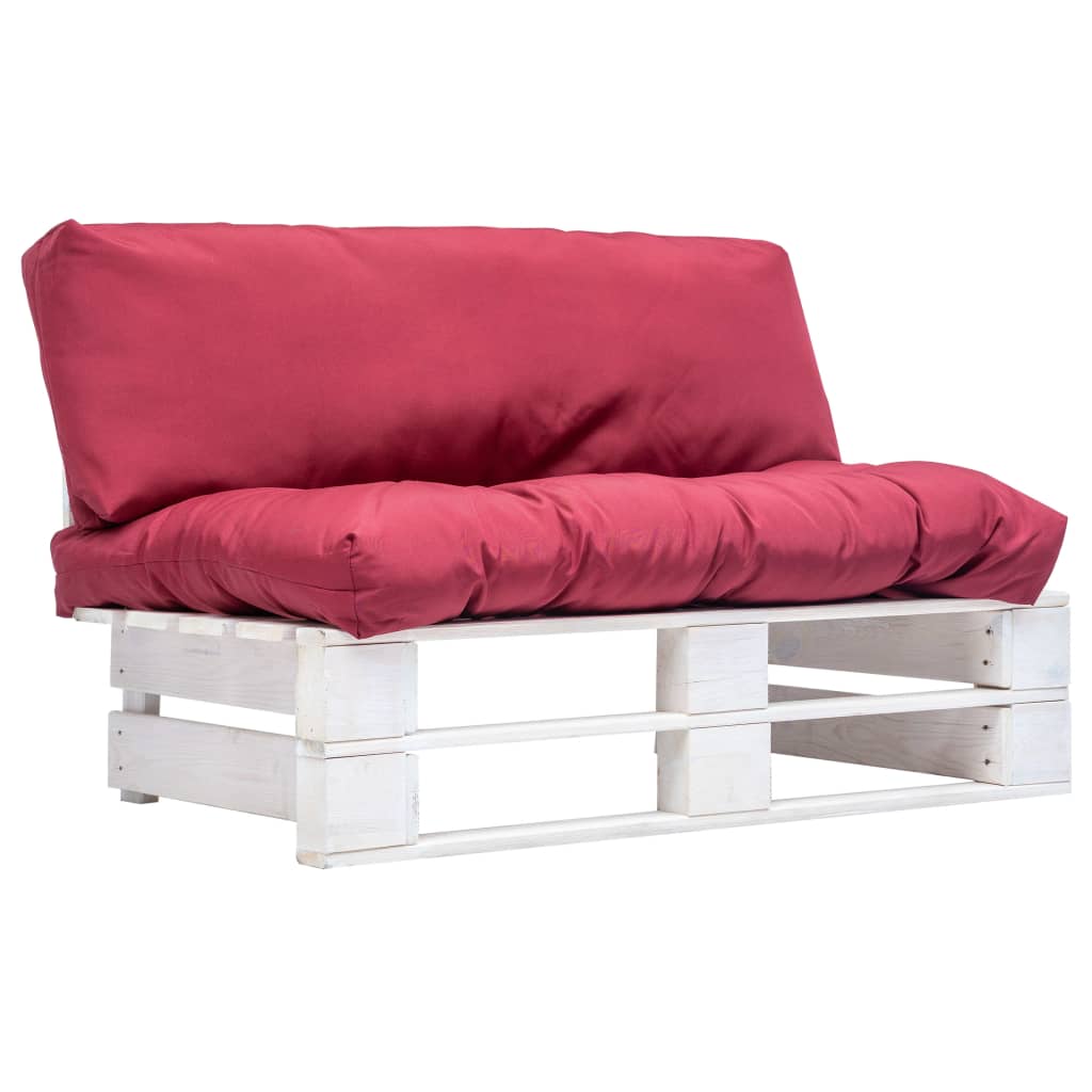 vidaXL Градински палетен диван с червени възглавници, борово дърво