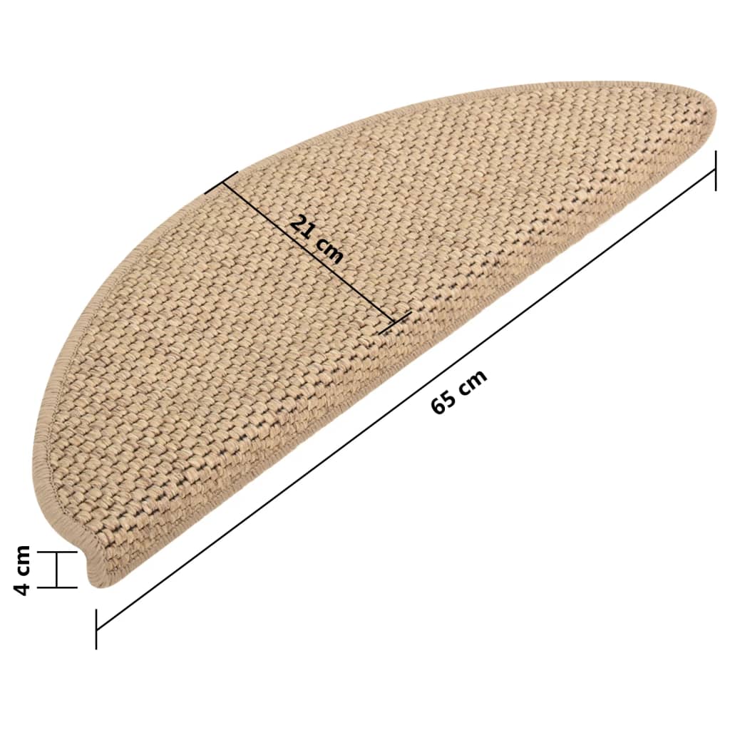 vidaXL Самозалепващи стелки за стълби вид сизал 15бр 65x21x4см пясъчни