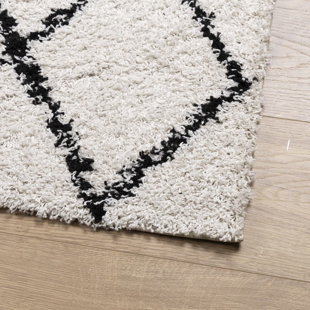 vidaXL Шаги килим с дълъг косъм "PAMPLONA", кремаво-черен, 80x250 см