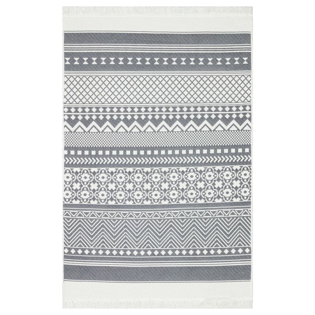 vidaXL Килим, сиво и бяло, 160x230 см, памук
