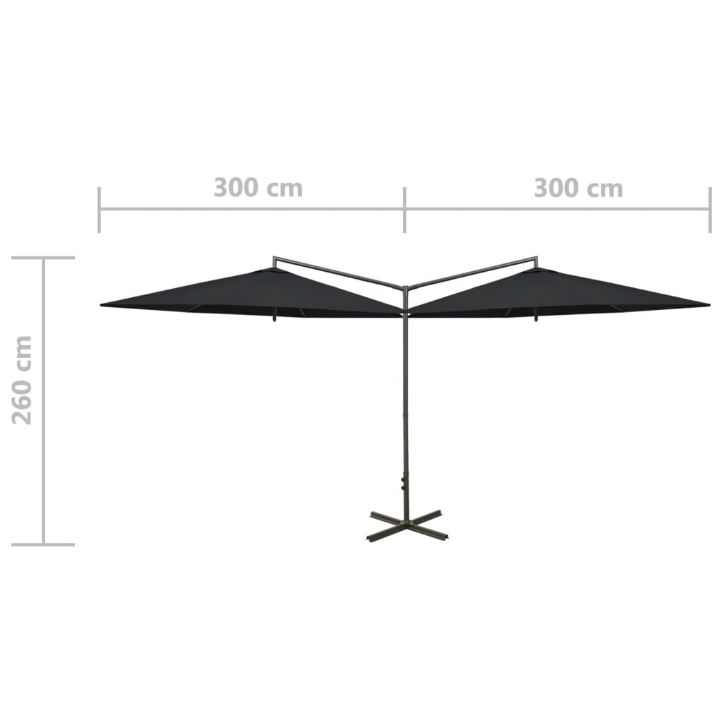 vidaXL Двоен чадър със стоманен прът, черен, 600 см