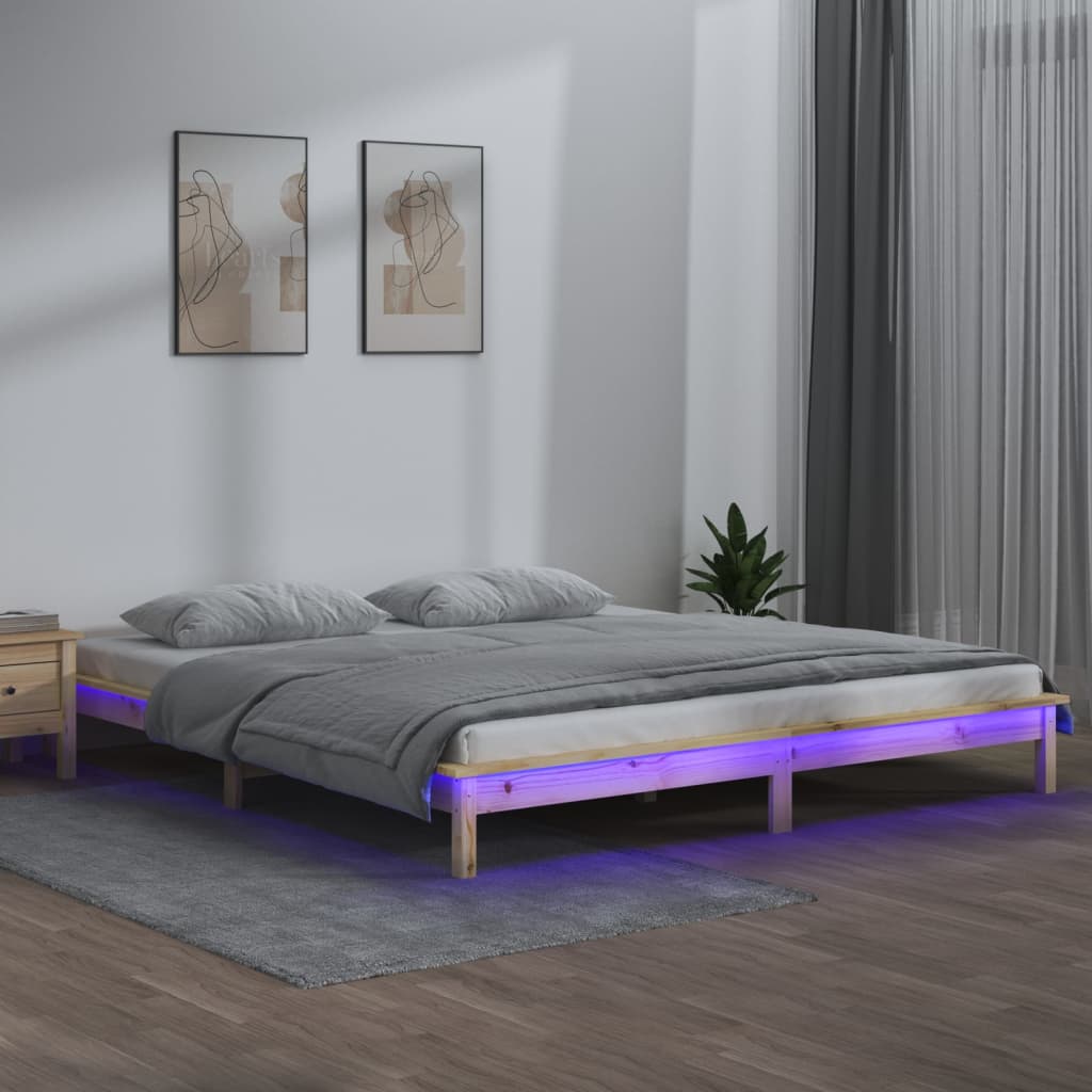 vidaXL Рамка за легло с LED осветление 200x200 см масивно дърво