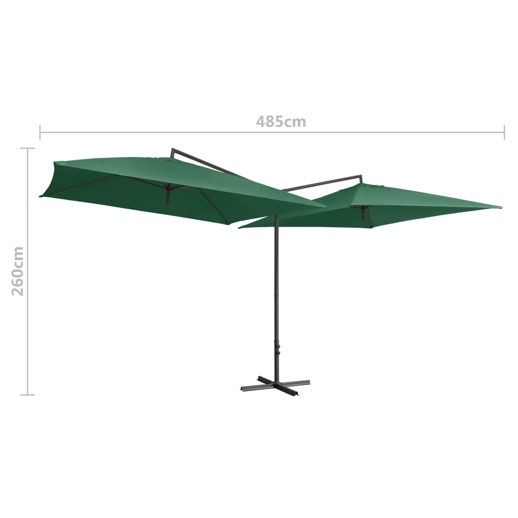 vidaXL Двоен чадър със стоманен прът, 250x250 см, зелен