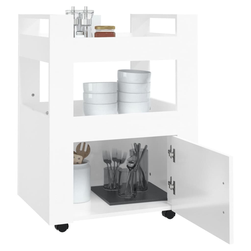 vidaXL Кухненска количка, бял гланц, 60x45x80 см, инженерно дърво