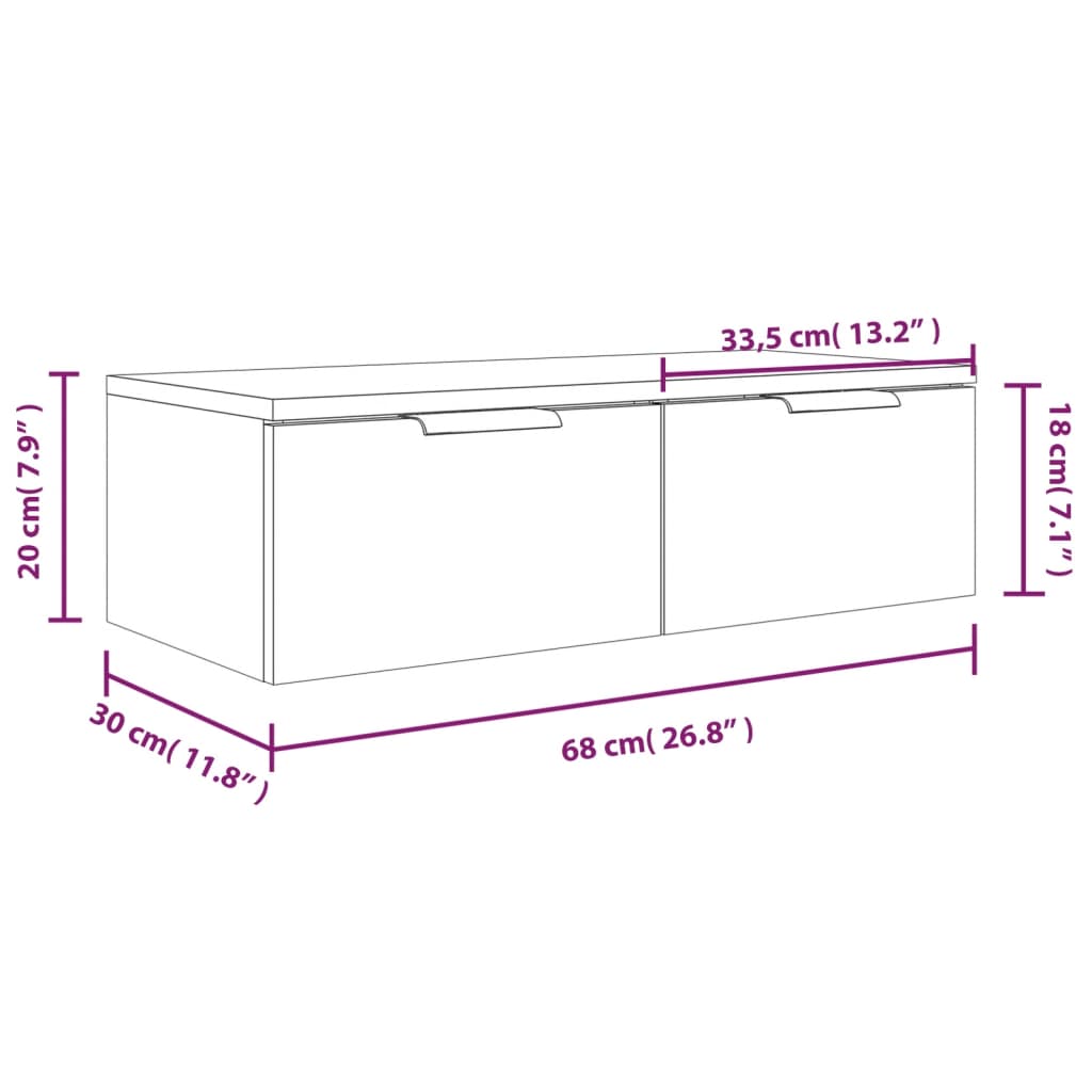 vidaXL Стенни шкафове, 2 бр, бели, 68x30x20 см, инженерно дърво