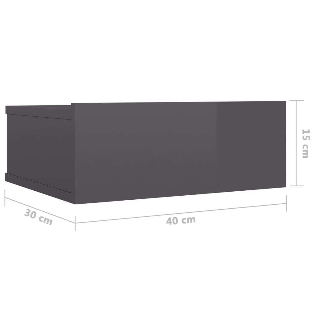 vidaXL Нощно шкафче за стена, сив силен гланц, 40x30x15 см, ПДЧ