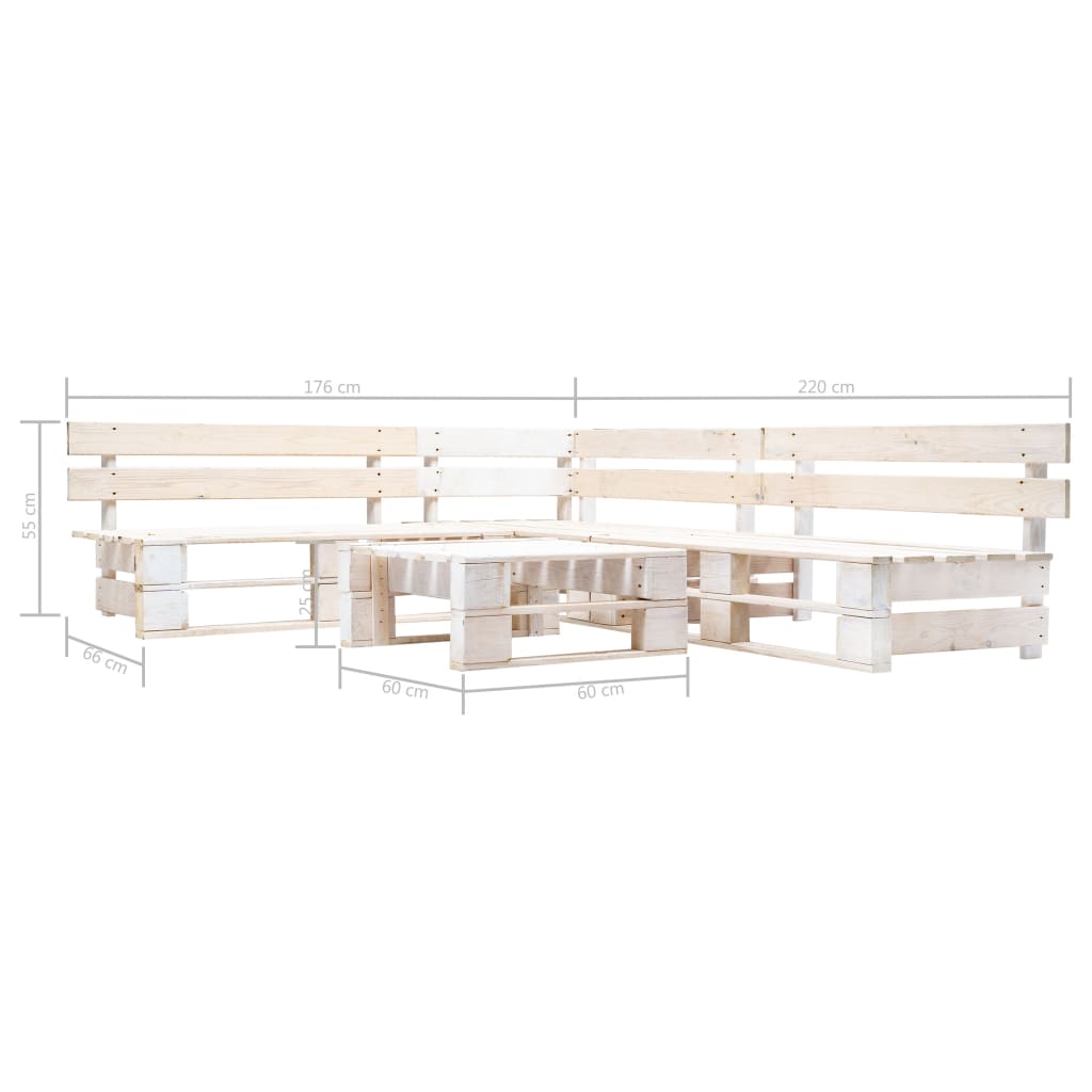 vidaXL Градински мебели от палети, 4 части, дърво, бели