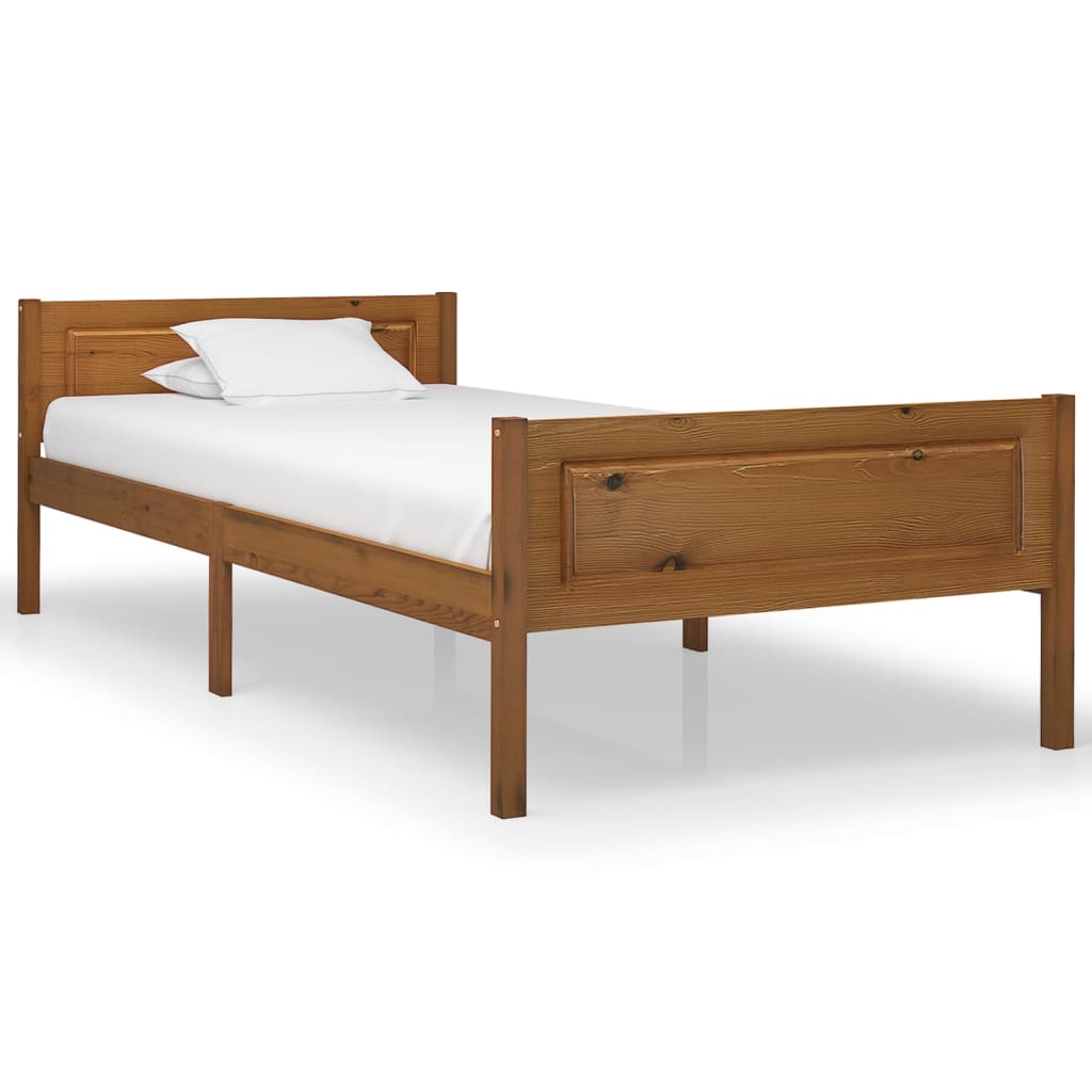 vidaXL Рамка за легло, меденокафява, 90x200 см, борово дърво масив