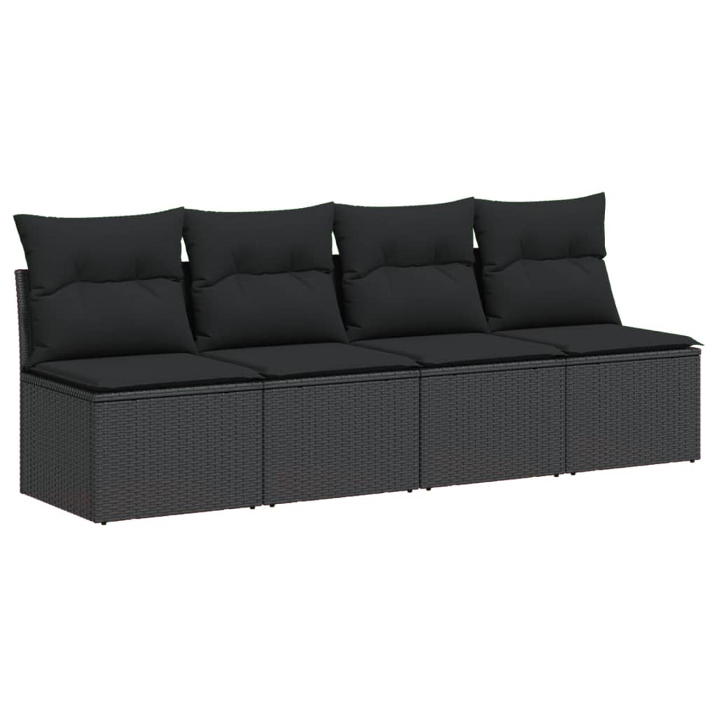 vidaXL Градински диван с възглавници 4-местен черен полиратан