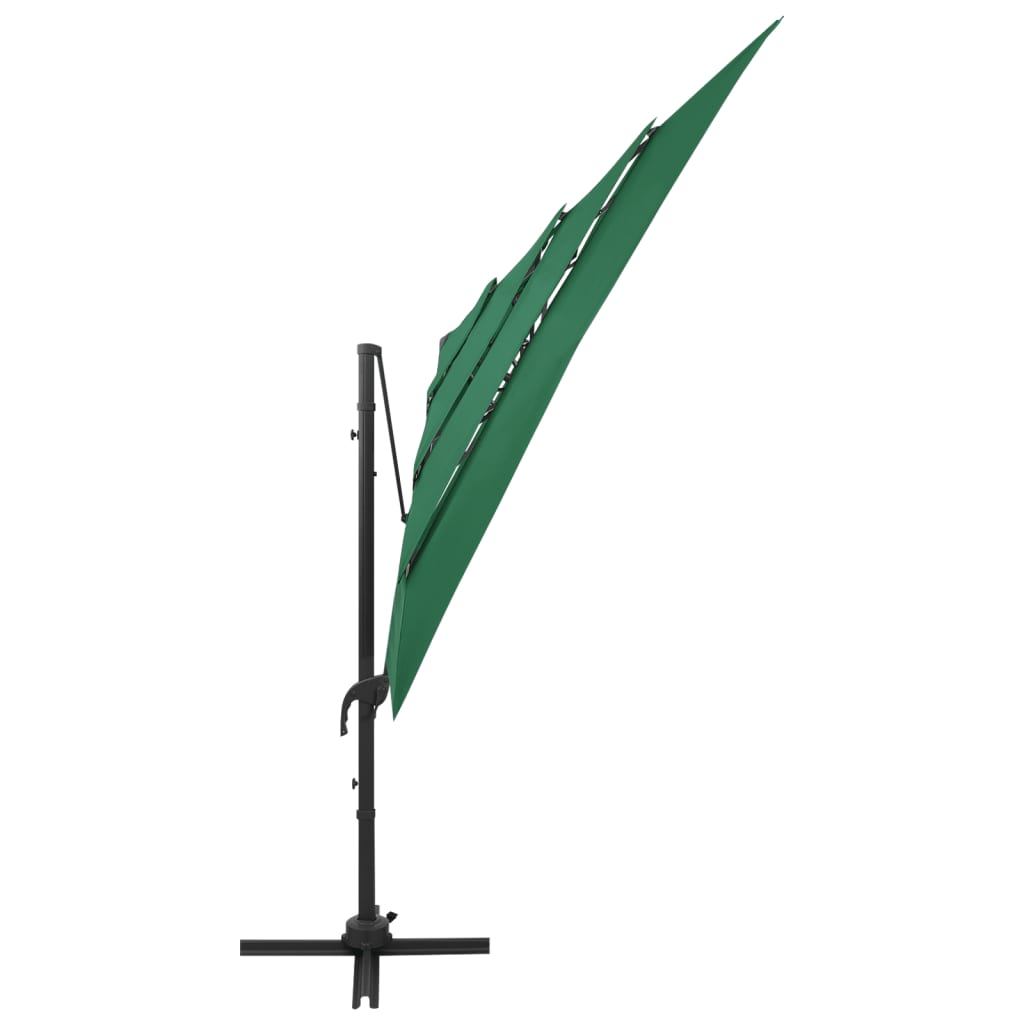 vidaXL Градински чадър на 4 нива с алуминиев прът, зелен, 250x250 см