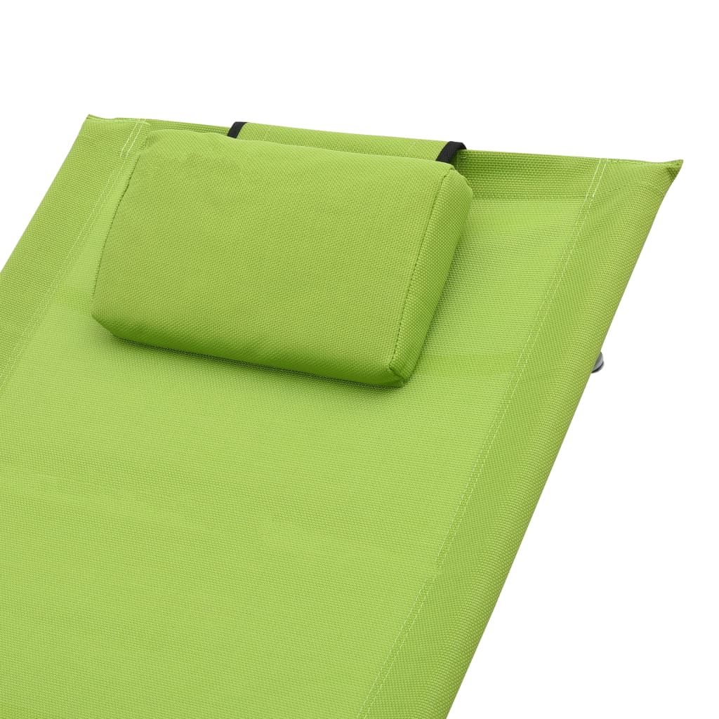 vidaXL Шезлонг с възглавничка, зелен, textilene