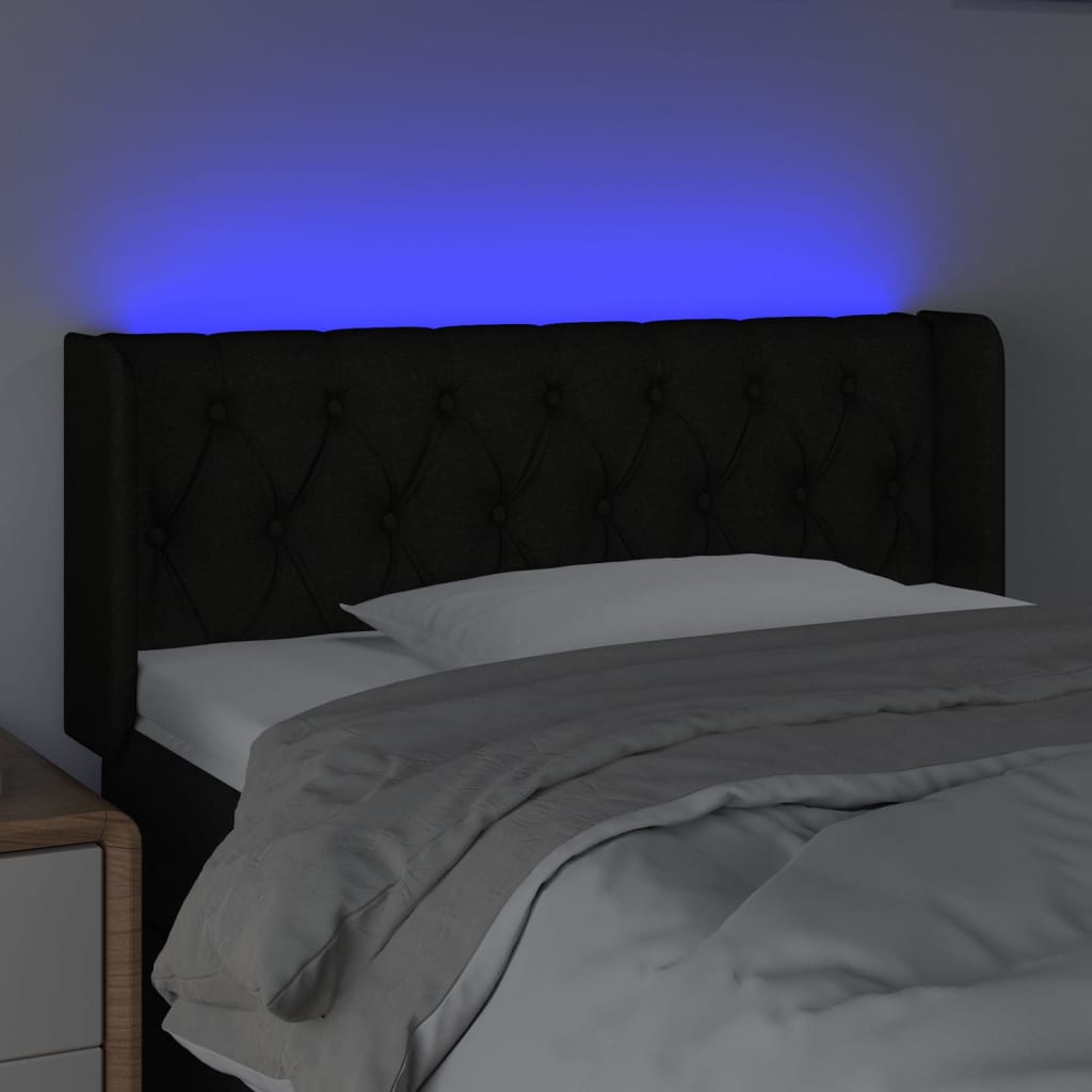 vidaXL LED горна табла за легло, черна, 103x16x78/88 см, плат