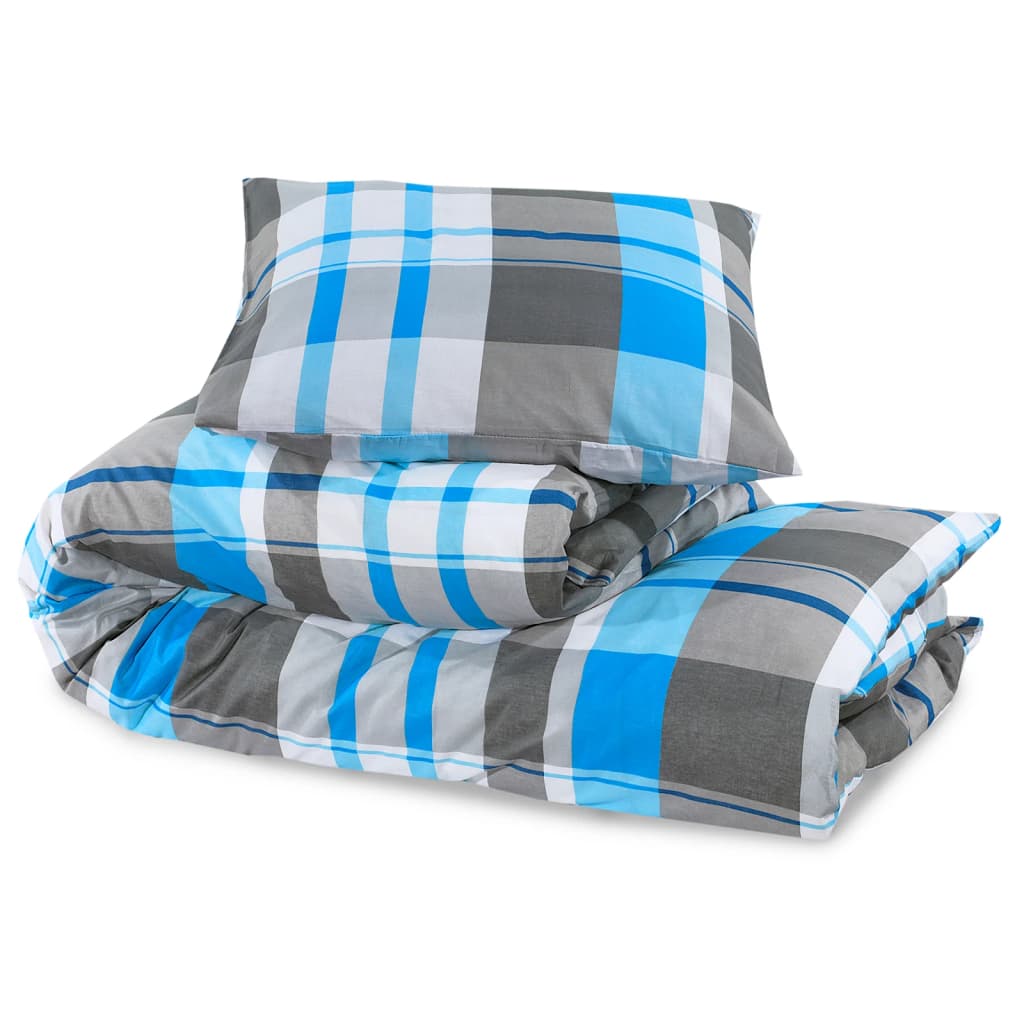 vidaXL Комплект спално бельо, синьо и сиво, 200x200 см, памук