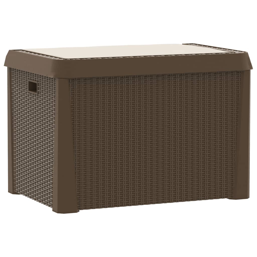 vidaXL Градинска кутия за съхранение с възглавница кафява 125 л PP