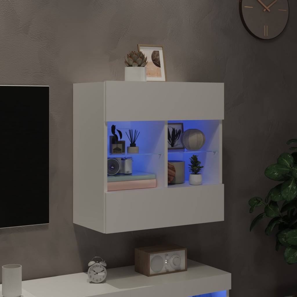 vidaXL Стенен ТВ шкаф с LED осветление, бял, 58,5x30x60,5 см
