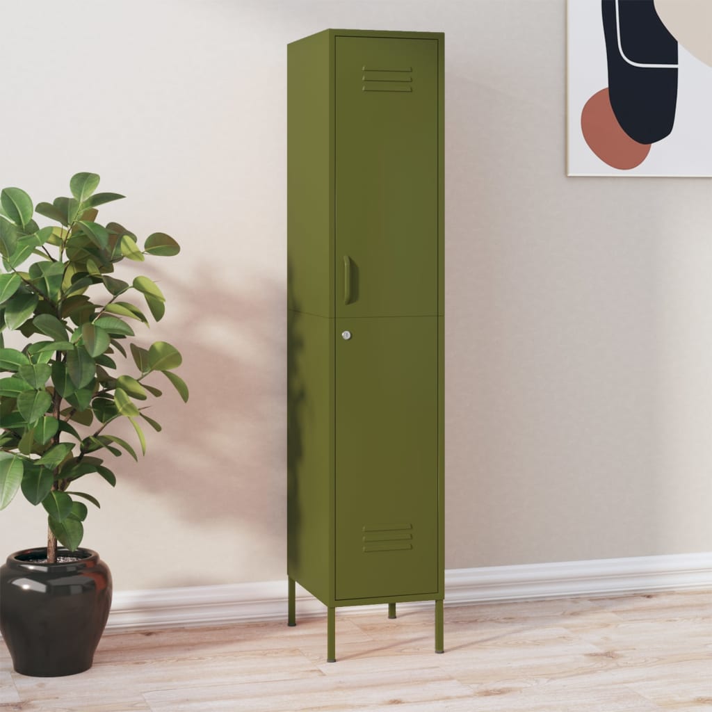 vidaXL Шкаф със заключване, маслиненозелен, 35x46x180 см, стомана
