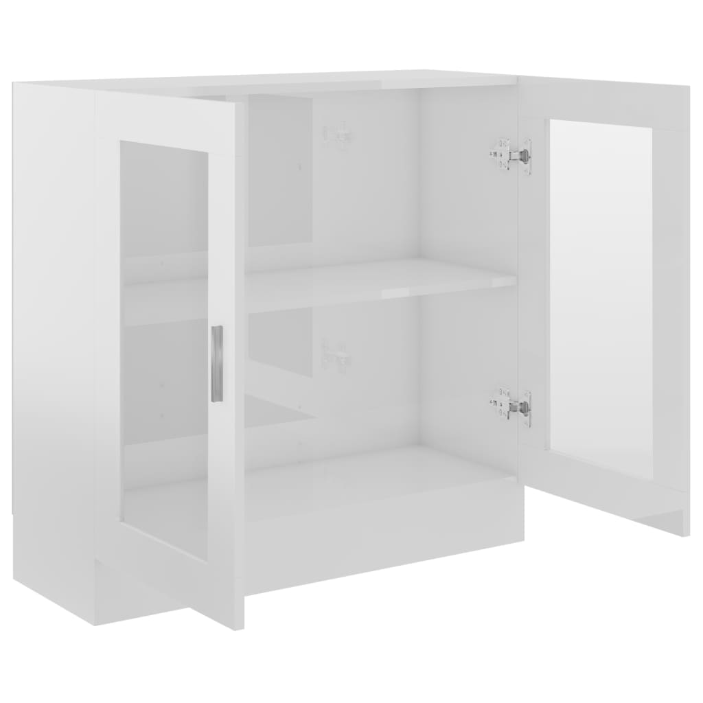 vidaXL Шкаф витрина, бял гланц, 82,5x30,5x80 см, ПДЧ