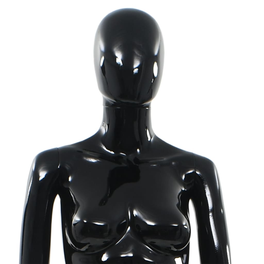 vidaXL Женски манекен в цял ръст, стъклена основа, черен гланц, 175 см