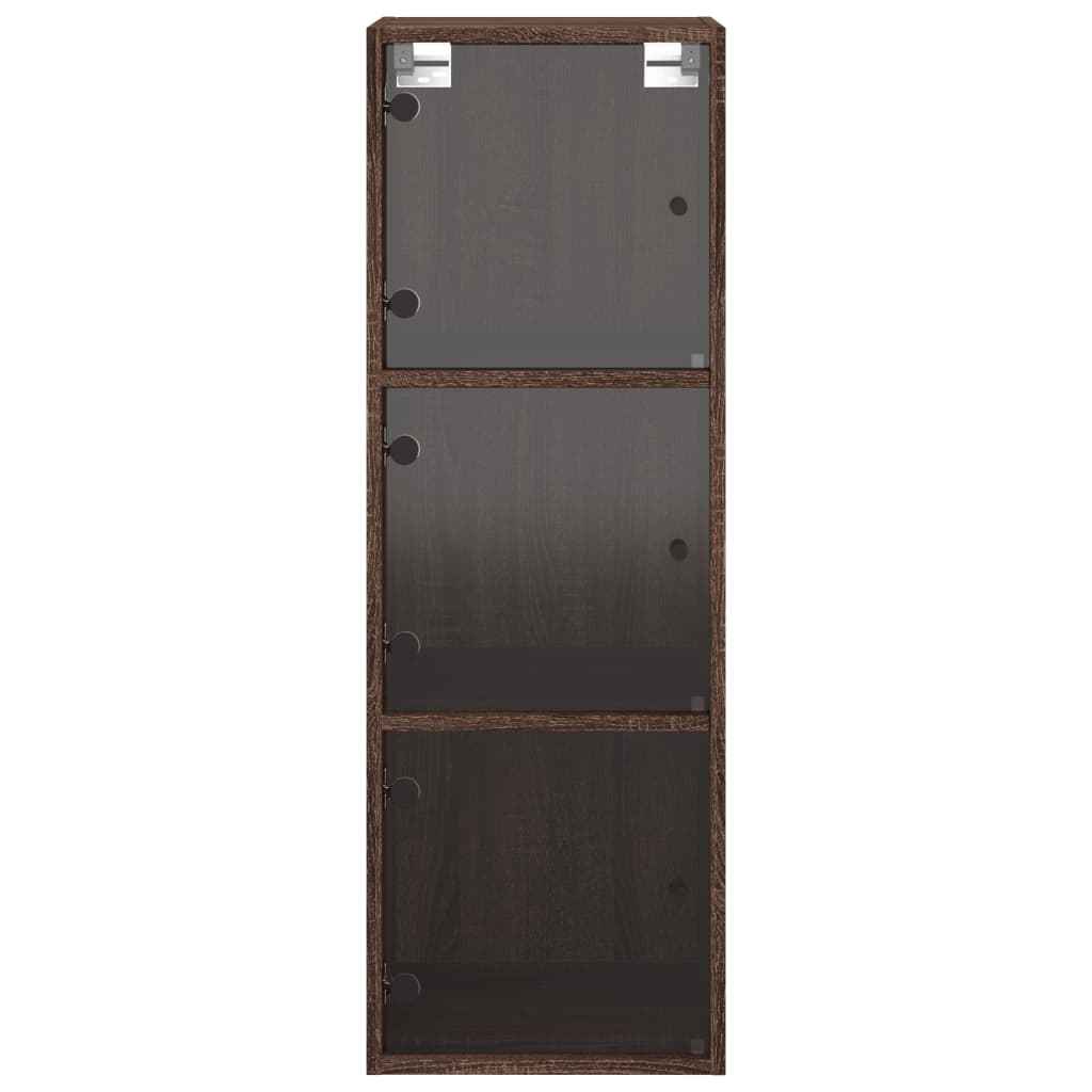 vidaXL Стенен шкаф със стъклени врати, кафяв дъб, 35x37x100 см