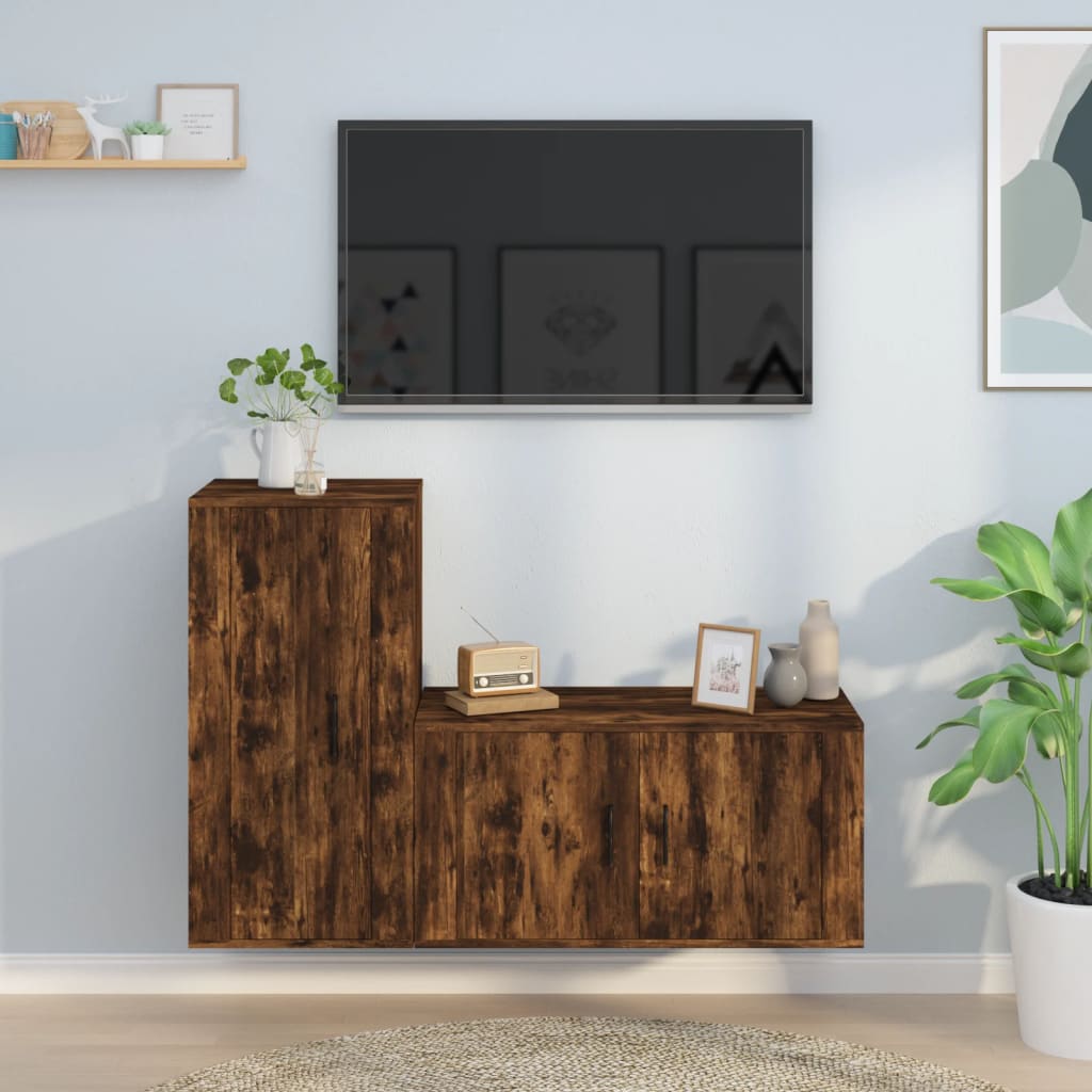 vidaXL Комплект ТВ шкафове от 2 части, опушен дъб, инженерно дърво