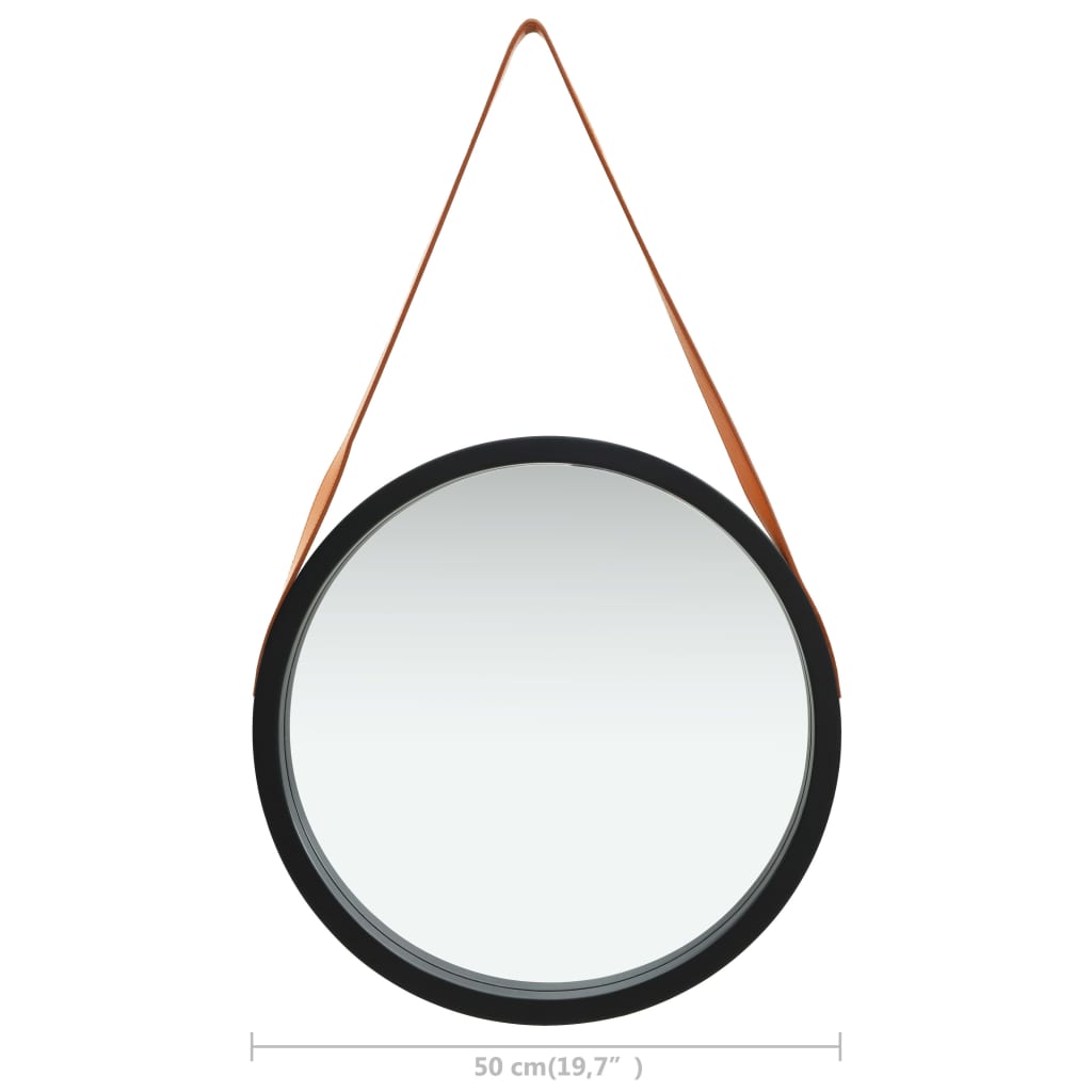 vidaXL Стенно огледало с каишка, 50 см, черно