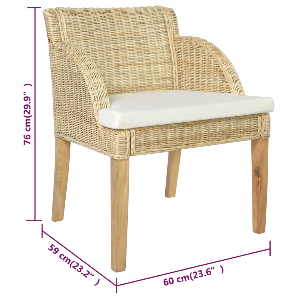 vidaXL Трапезни столове с възглавници 2 бр естествен ратан