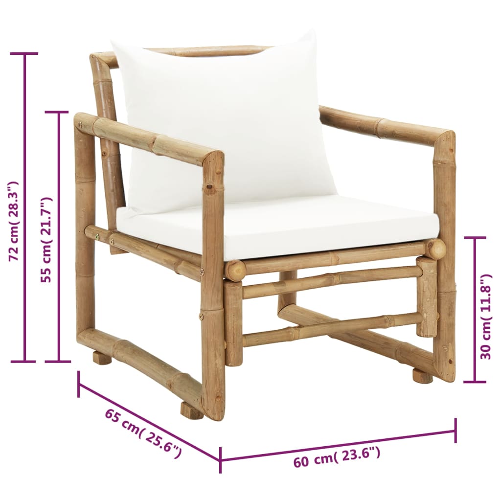 vidaXL Градински столове с възглавници, 2 бр, полиратан, бамбук