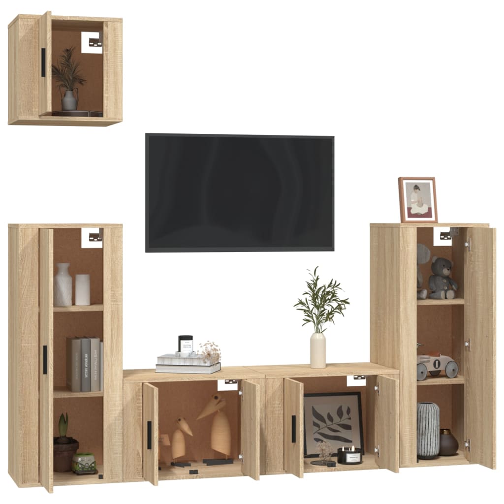 vidaXL Комплект ТВ шкафове от 5 части, сонома дъб, инженерно дърво