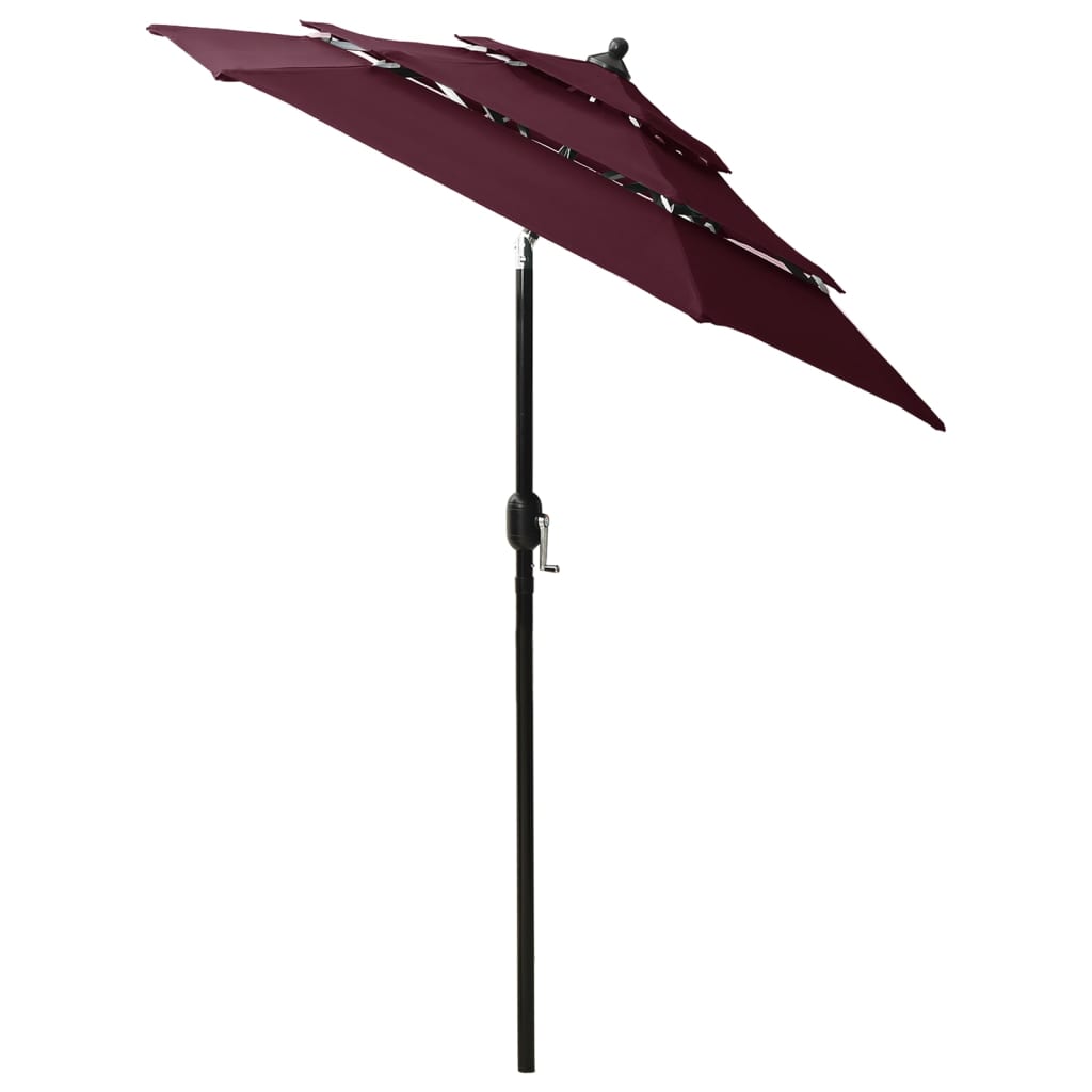 vidaXL Градински чадър на 3 нива с алуминиев прът, бордо червен, 2 м