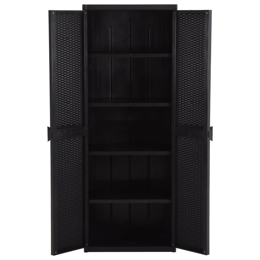 vidaXL Градински шкаф за съхранение, черен, 65x45x172 см, PP ратан