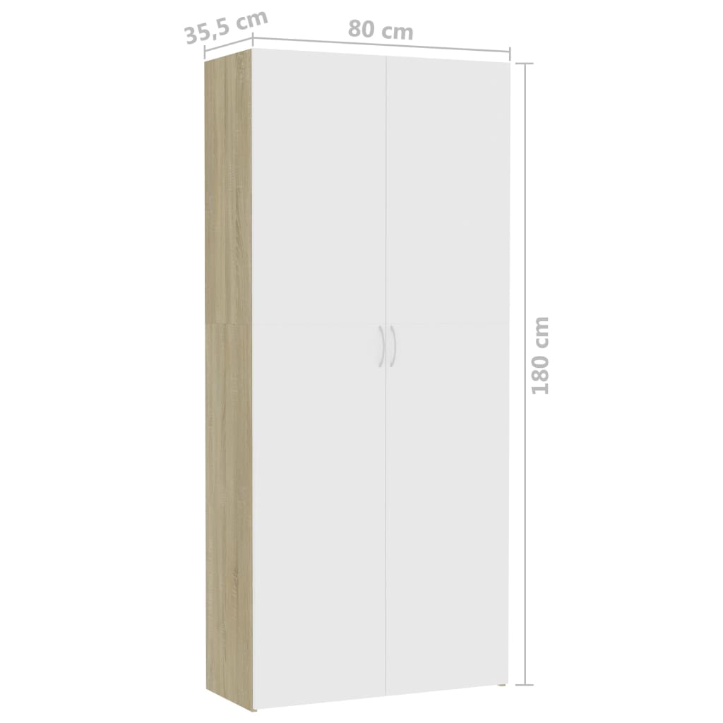 vidaXL Шкаф за съхранение, бяло и дъб сонома, 80x35,5x180 см, ПДЧ