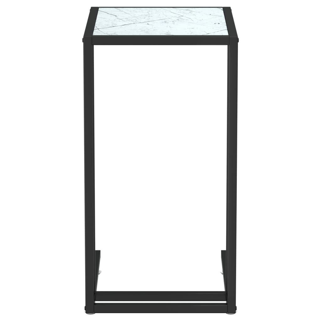 vidaXL Странична маса за компютър, бял мрамор, 50x35x65 см, стъкло