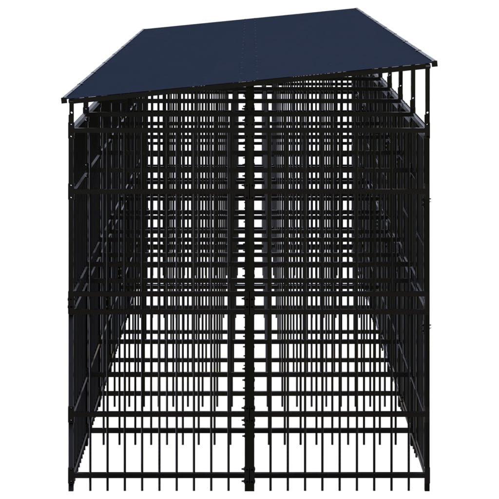 vidaXL Дворна клетка за кучета с покрив, стомана, 14,75 м²