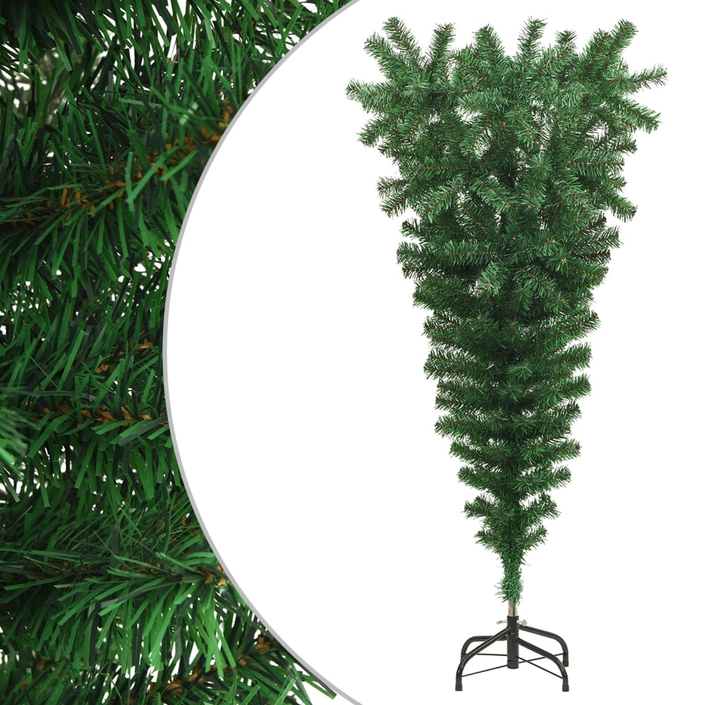 vidaXL Обърната изкуствена коледна елха със стойка, зелена, 120 см