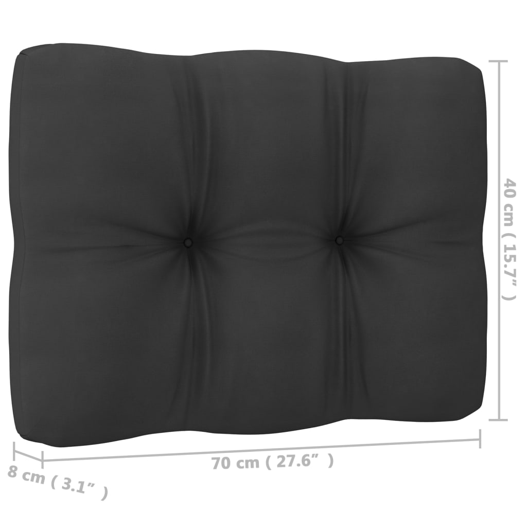 vidaXL Градински комплект от 8 части, с възглавници, черен, бор масив