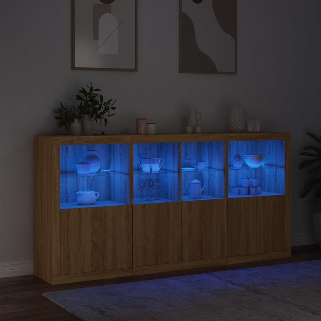 vidaXL Сайдборд с LED светлини, сонома дъб, 202x37x100 см