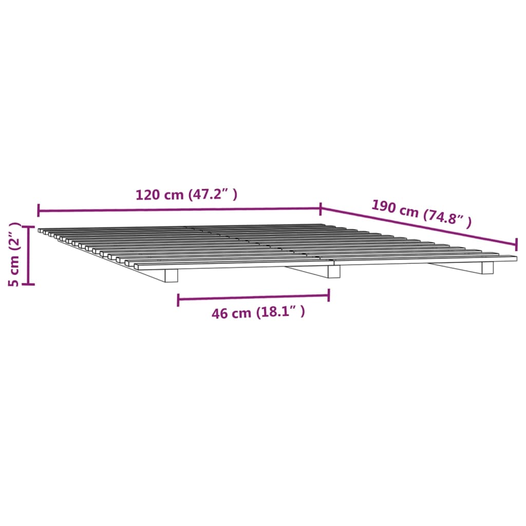 vidaXL Рамка за легло, бяла, бор масив, 120x190 см