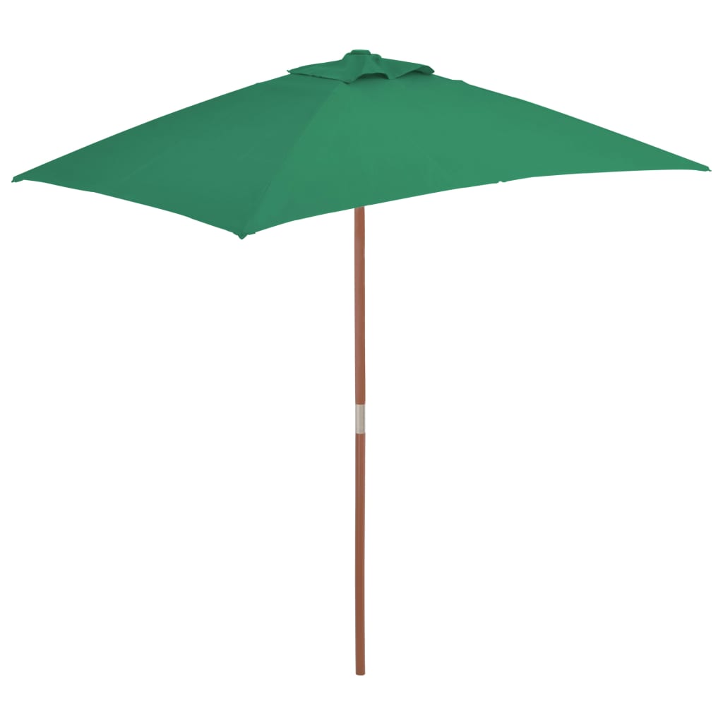 vidaXL Градински чадър с дървен прът, 150x200 см, зелен