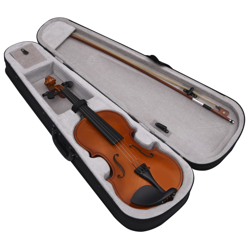 vidaXL Комплект цяла 4/4 цигулка с лък и подбрадник, естествена