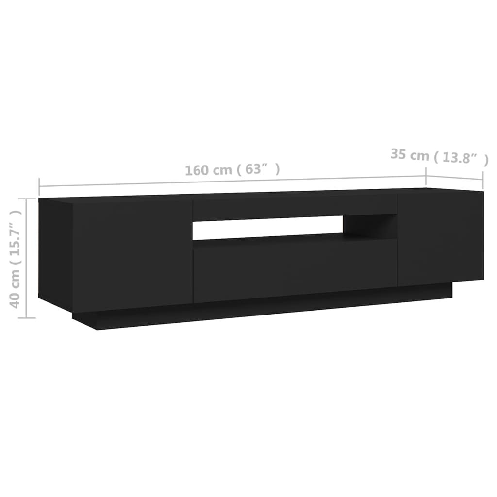 vidaXL ТВ шкаф с LED осветление, черен, 160x35x40 см