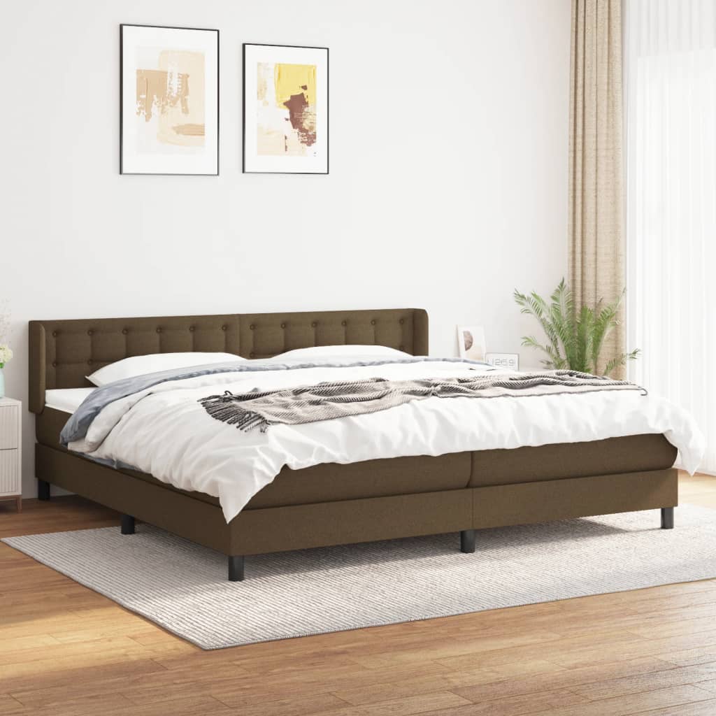 vidaXL Боксспринг легло с матрак, тъмнокафяво, 200x200 см, плат