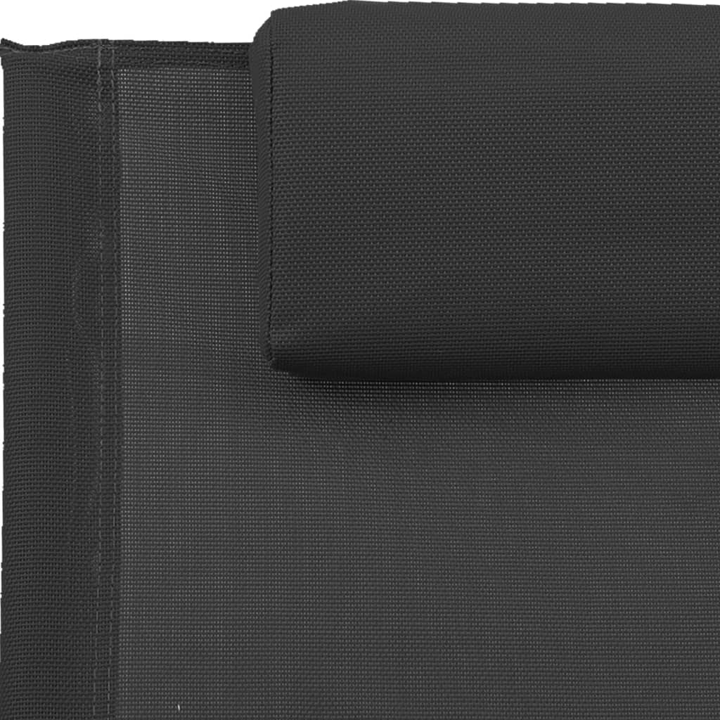 vidaXL Шезлонг с възглавница, черен, стомана и textilene