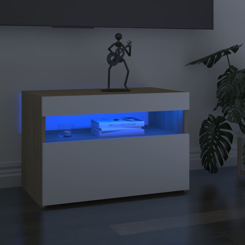 vidaXL ТВ шкафове с LED осветление 2 бр бяло и дъб сонома 60x35x40 см