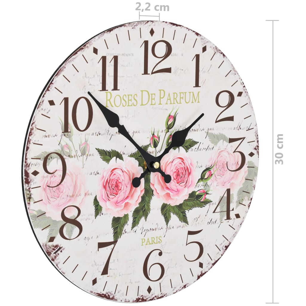vidaXL Винтидж стенен часовник Цветя, 30 см