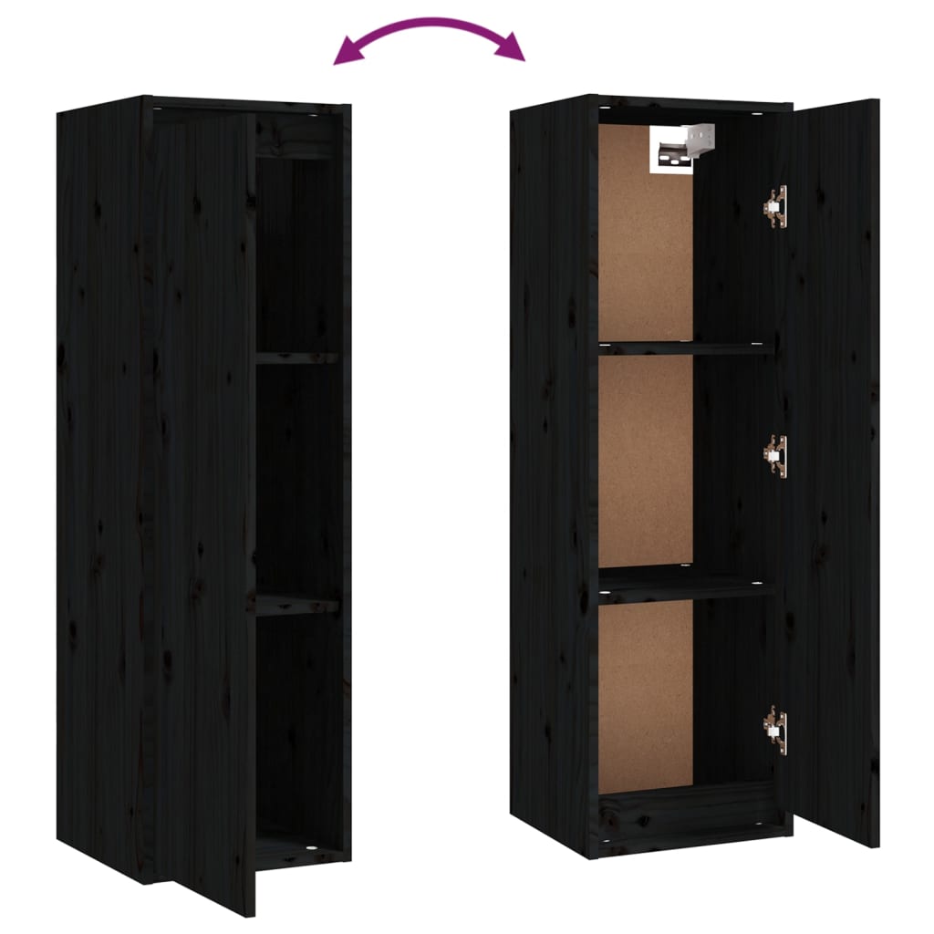vidaXL Стенни шкафове, 2 бр, черни, 30x30x100 см, бор масив