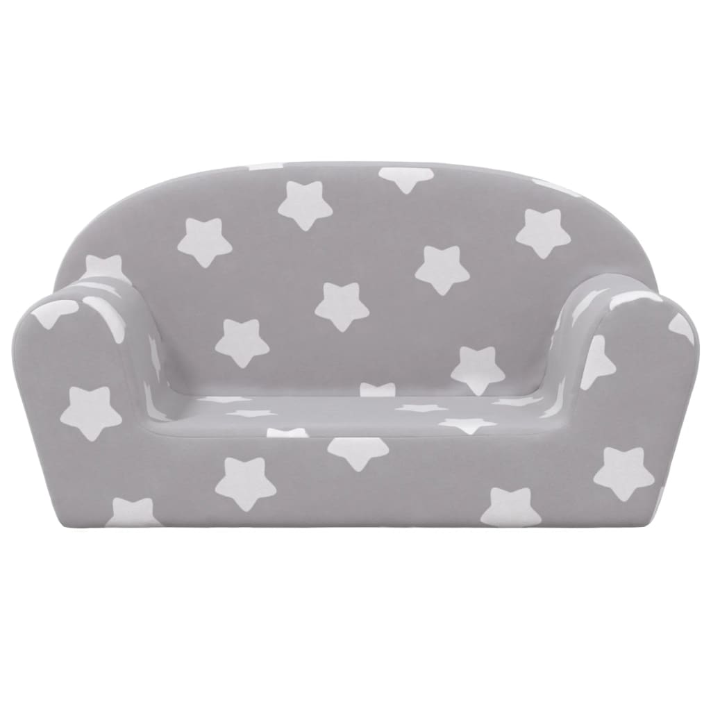 vidaXL Детско диванче, 2-местно, светлосиво, на звездички, мек плюш
