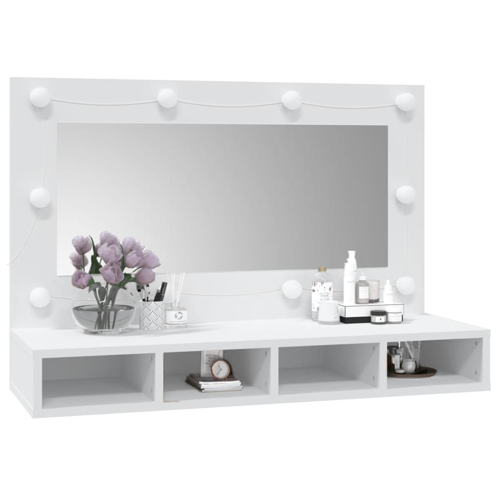 vidaXL Огледален шкаф с LED, бял, 90x31,5x62 см